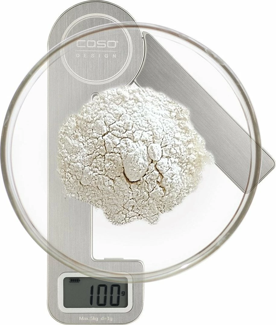 Peshore kuzhine Caso Ecostyle, 5 kg, 1 g, pa bateri (me energji nga palosja), argjendtë