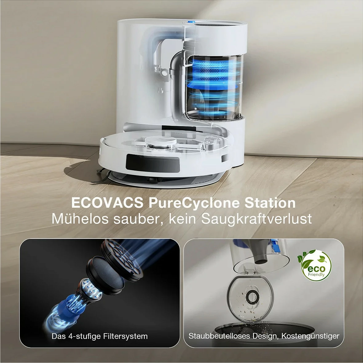 Robot fshesë ECOVACS Deebot N20 Plus, 8 kPa, 5200 mAh, stacion pa qese, me mop, i bardhë