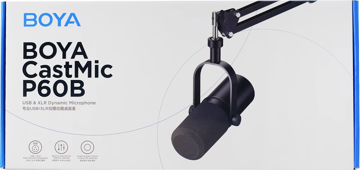Mikrofon BOYA CastMic P60B dinamik USB-C/XLR me krah tavoline, i zi