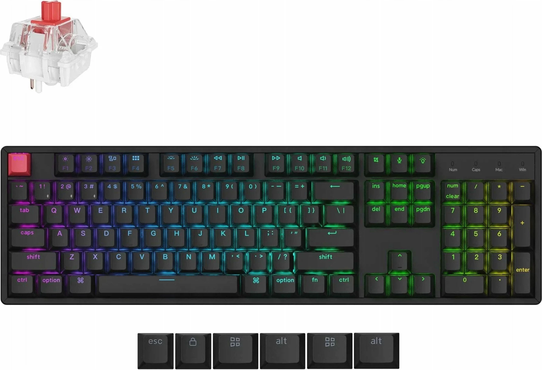 Tastierë mekanike wireless Keychron K10 QMK V2, 104 tasta (100%), RGB, hot-swappable, Bluetooth 5.2/USB-C, US-INTL, Super Red, e zezë