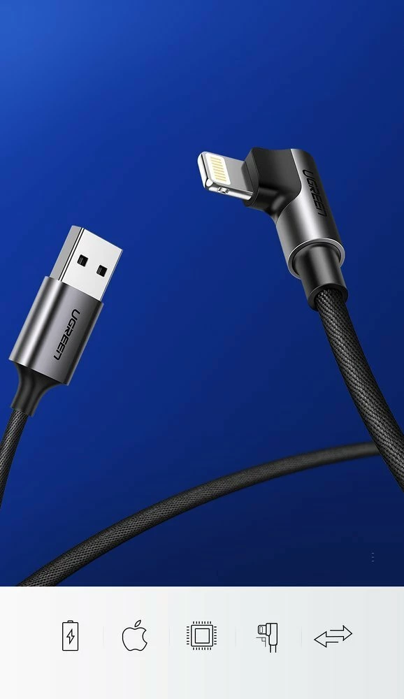 Kabllo Ugreen US299 60521 Lightning/USB-A, 1m, MFi, E zezë