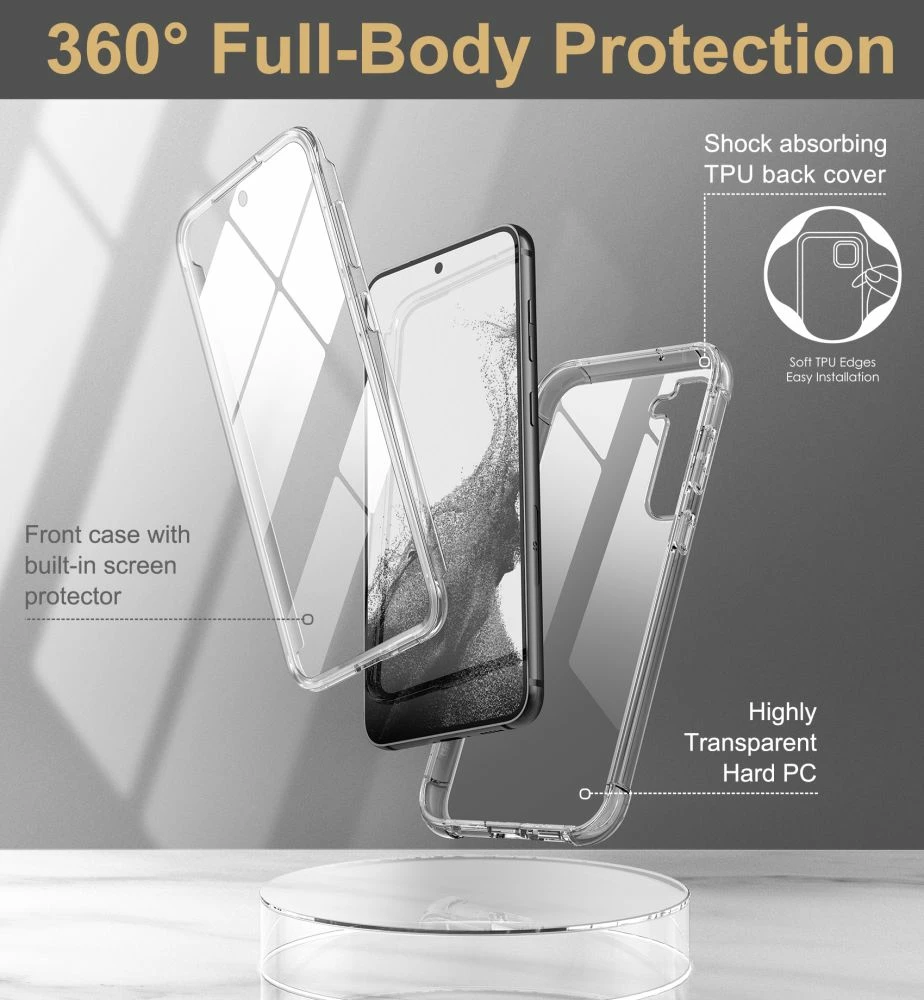 Mbështjellës, Tech-Protect Kevlar për Samsung Galaxy S23+, ndërtim dy-shtresor me mbrojtës ekrani të integruar, mbrojtje 360°, transparente