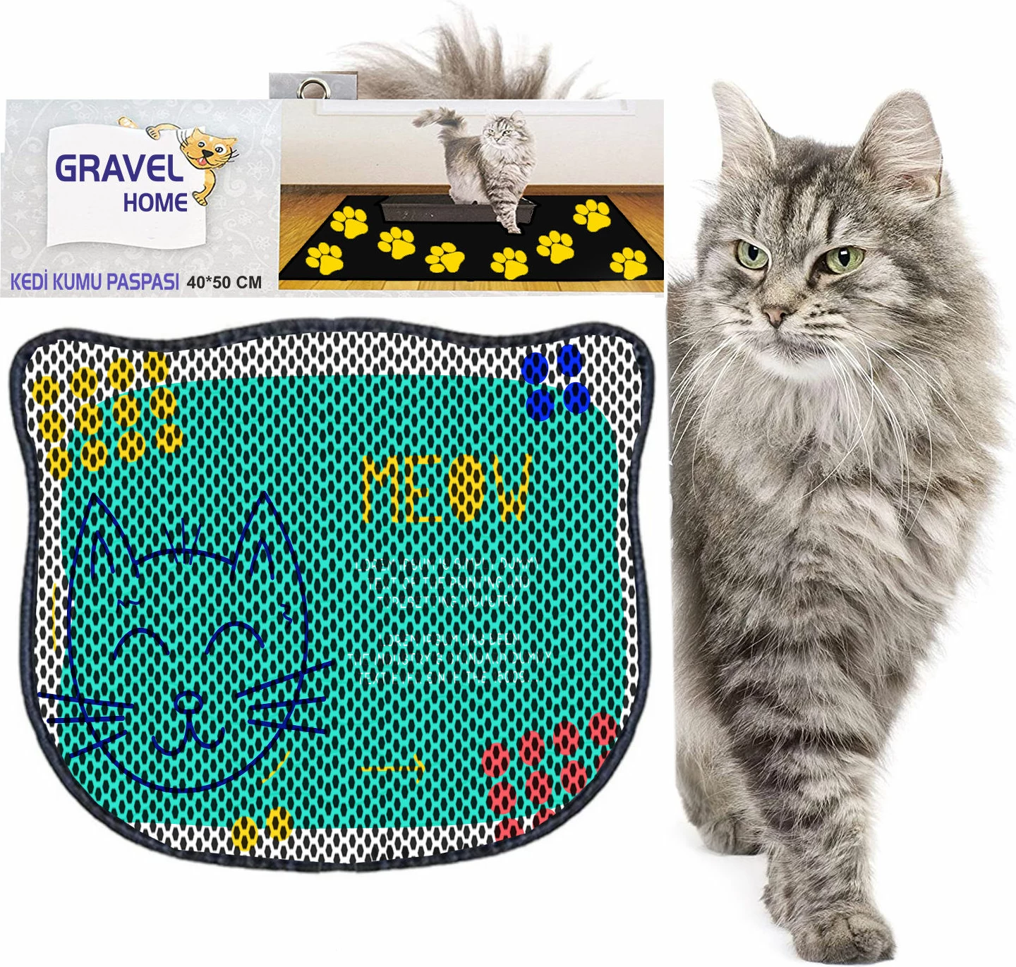 Tapet për rërë mace, shumëngjyrësh, Paws & Whiskers, Kdkafa0220, 40x50cm