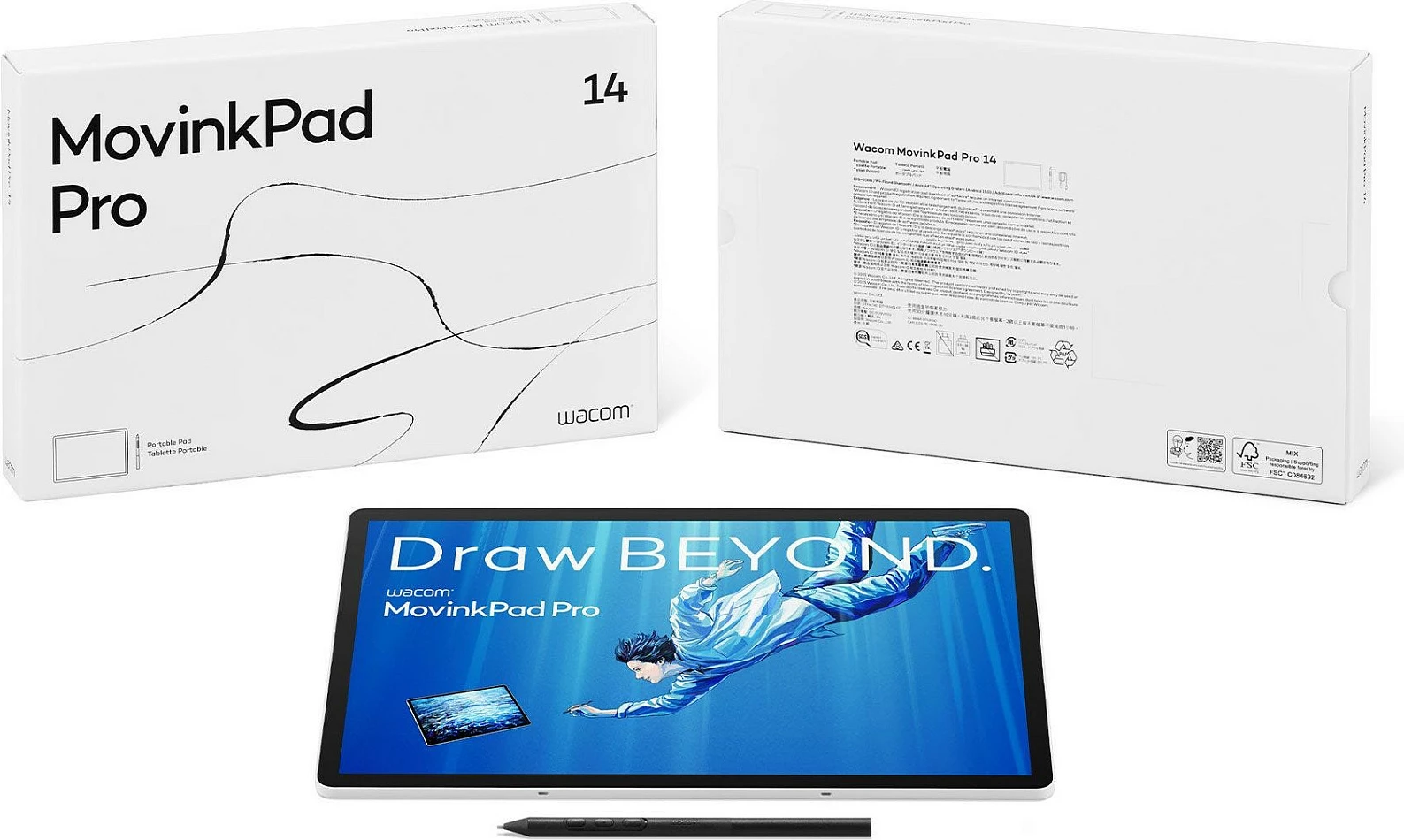 Tablet grafik Wacom MovinkPad Pro 14, OLED 14", 256GB, USB-C/Bluetooth, me pen, e zezë