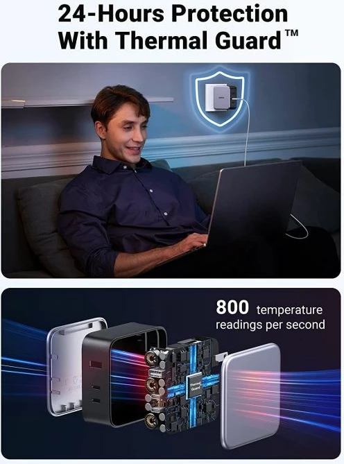 Karikues USB-C UGREEN Nexode 90549, 140W, 3 porta (2x USB-C + USB-A), PD 3.1 GaN, me kabllo USB-C 240W 1.5m, gri/e zezë