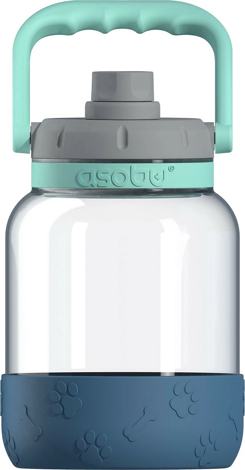 Bidon uji Asobu The Barkley, 1500 ml, Tritan + silikon, me tas të shkëputshëm për qen, blu