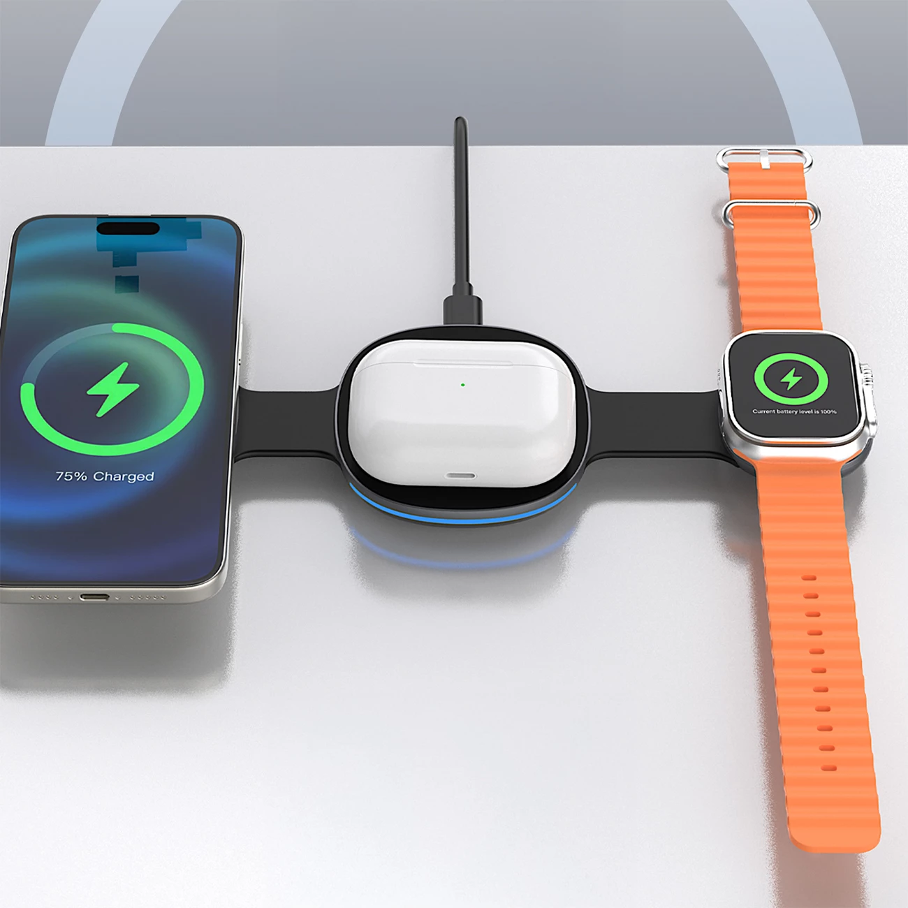 Karikues wireless 3-në-1 Dudao A11S 15W Qi/MagSafe me kabllo USB-C, i zi