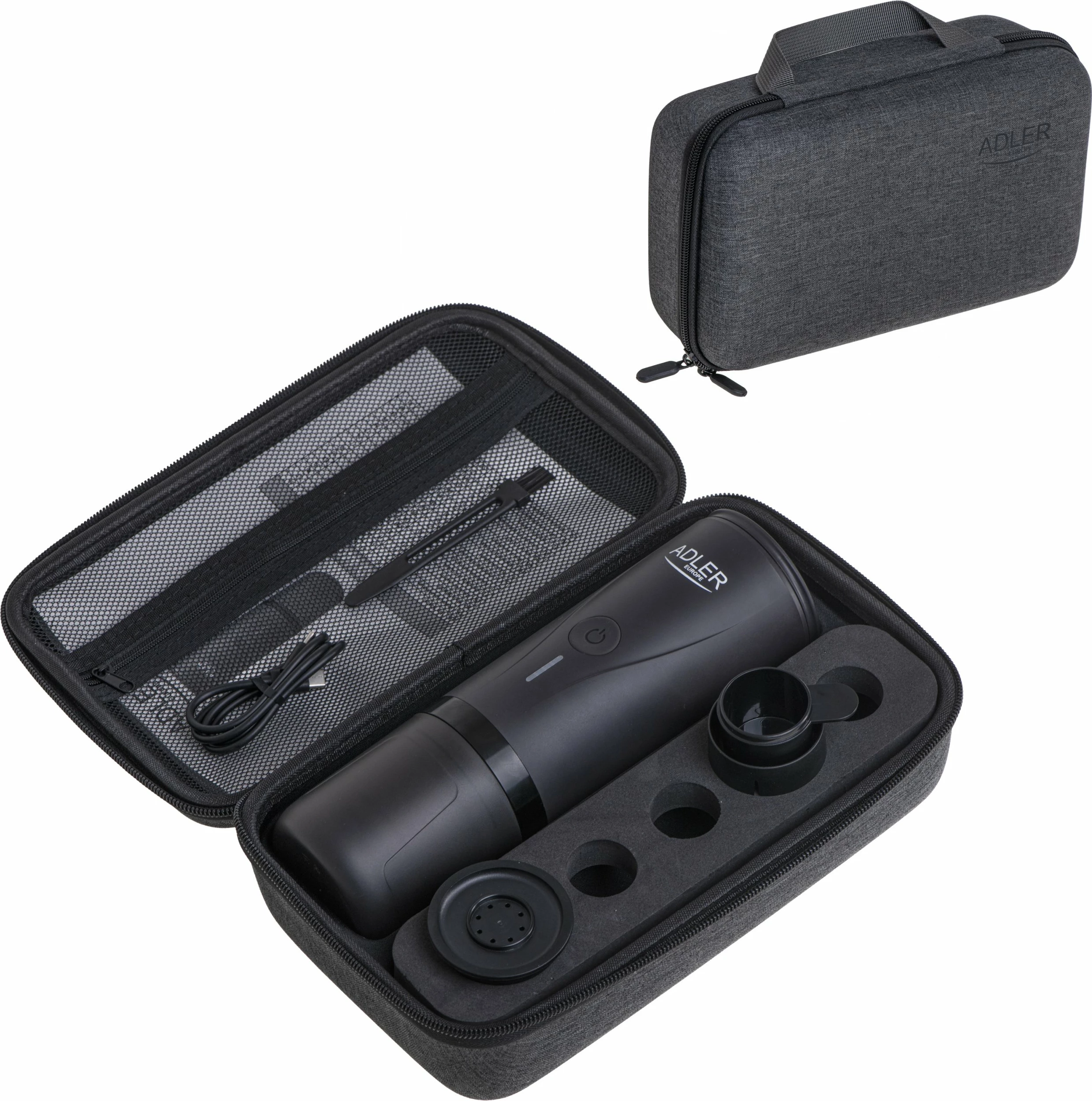 Makinë kafeje portative me kapsula Adler AD 4400, 20 bar, USB-C, 7500mAh, për Nespresso, e zezë