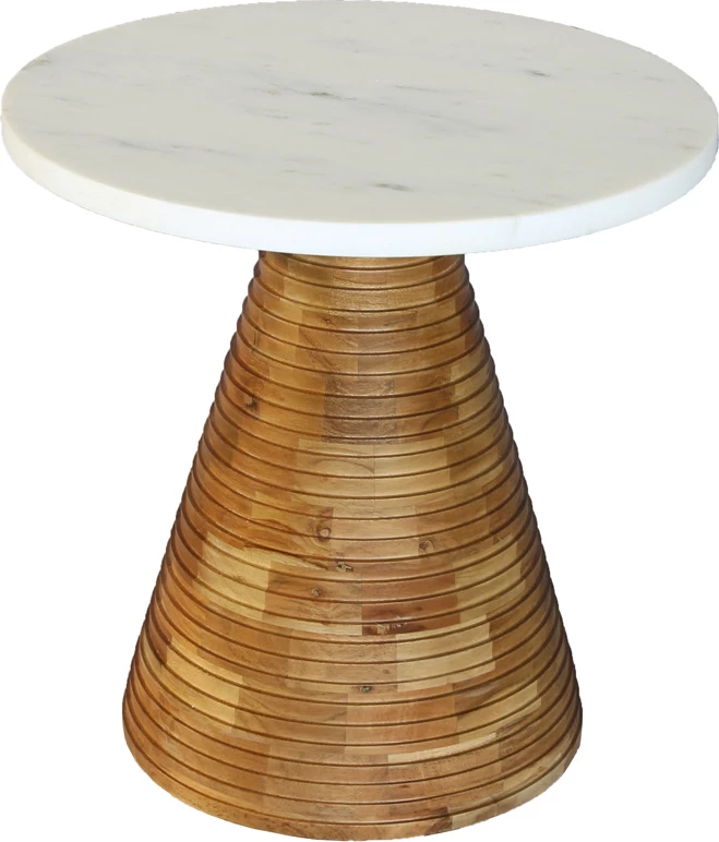 Tavolinë anësore Savoa, mermer i bardhë, dru akacie, 45x45x45