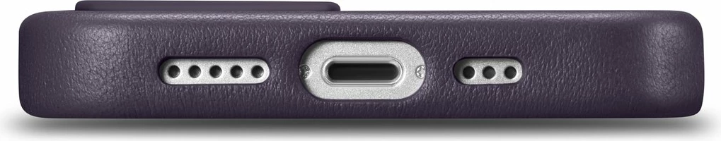 Mbështjellës iCarer për iPhone 14, lëkurë natyrale, MagSafe, Vjollcë e errët