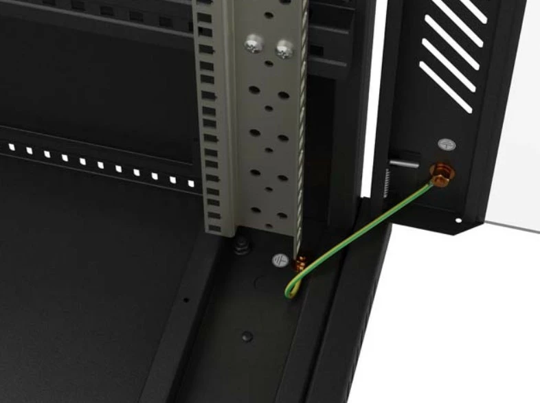 Kabinet rack qëndrimor 19" Lanberg FF01-6022-23B 22U, ngarkesë 800 kg, derë e perforuar, panel me 6 ventilatorë, Flat Pack, e zezë