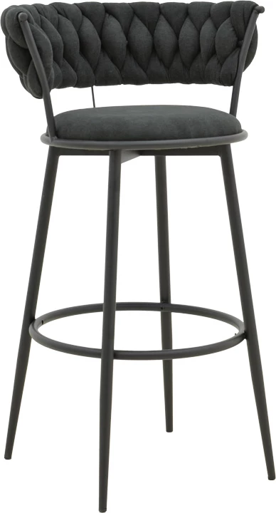 Karrige për bar Alkia, set prej 2 copë, material stof i zi, këmbë metalike të zeza, 50x56x95cm