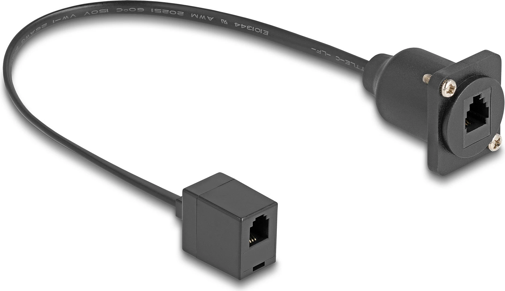 Kabllo DeLOCK D-Type RJ10 femër-në-femër 0.3 m, e sheshtë, e zezë