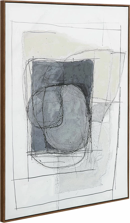 Pikturë dekorative WOMB BEAUTY me kornizë, kanavacë, blu, gri e errët, bezhë, dru natyral, 90x120x4cm