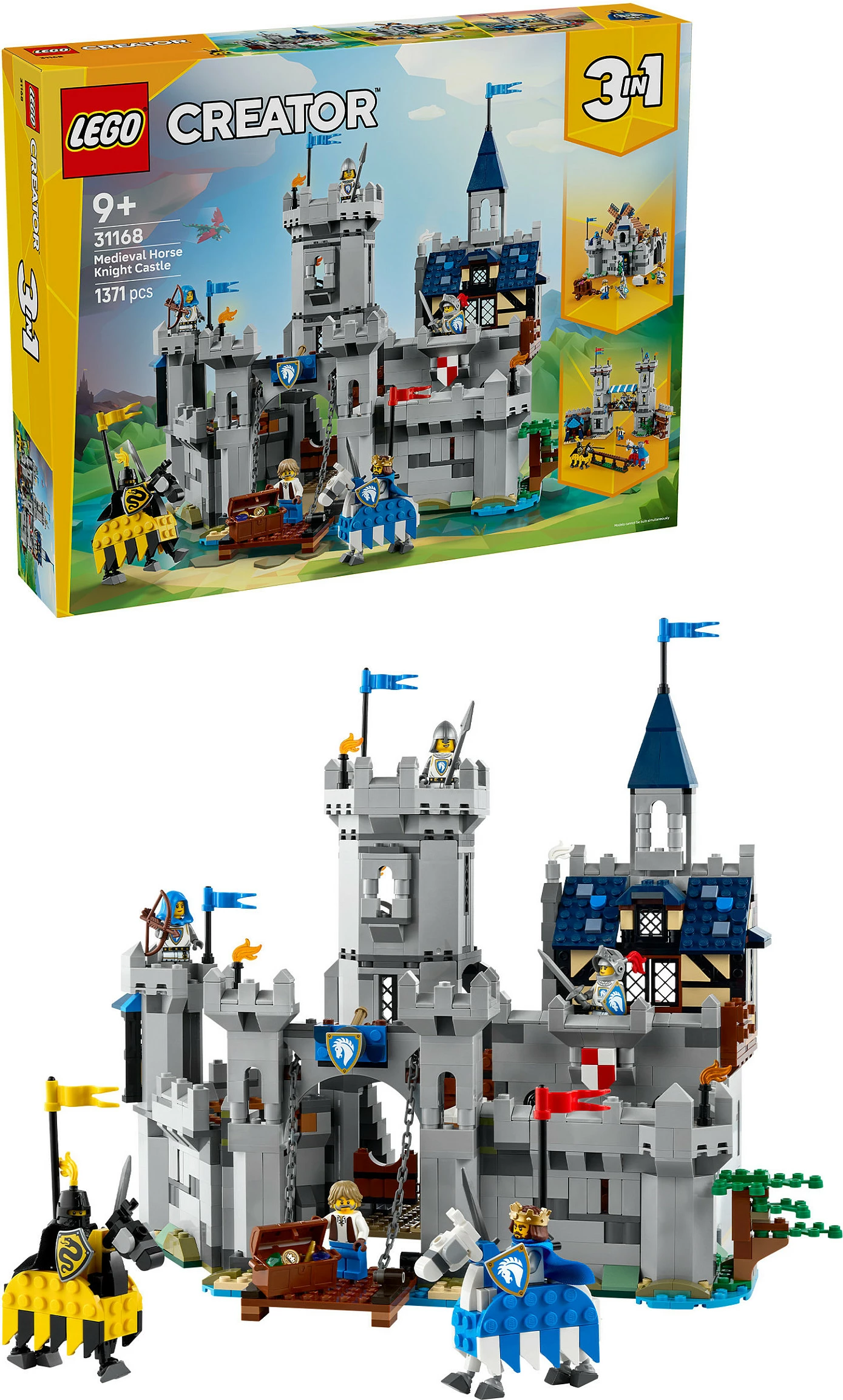Set LEGO Creator 3in1 Medieval Horse Knight Castle 31168, 1371 copë, multikolor