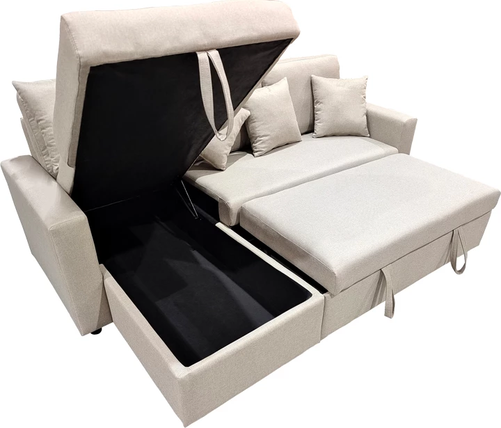 Divan qoshe me shtrat dhe depo, ngjyrë bezhë, Sorno, 224x146x90cm