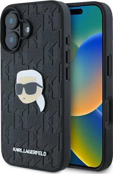 Mbështjellës Karl Lagerfeld Monogram Karl Head Pin për iPhone 16, i zi