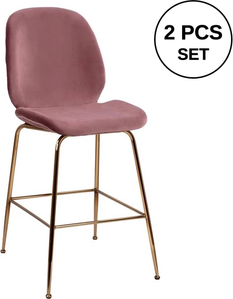 Karrige për bar mesatare FH8524.02, kadife rozë e zbehtë & kornizë metalike ari, 48x61x103 cm., set prej 2 copë