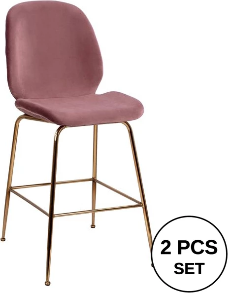 Karrige për bar mesatare FH8524.02, kadife rozë e zbehtë & kornizë metalike ari, 48x61x103 cm., set prej 2 copë