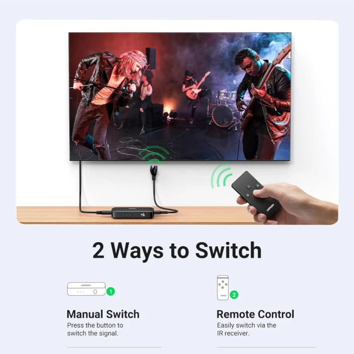 Switch HDMI UGREEN 80125 3x1 4K@30Hz i zi (me telekomandë)