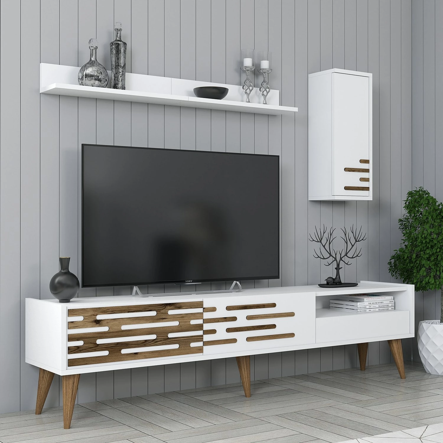 Komodë TV Skye Decor, Valensiya, e bardhë