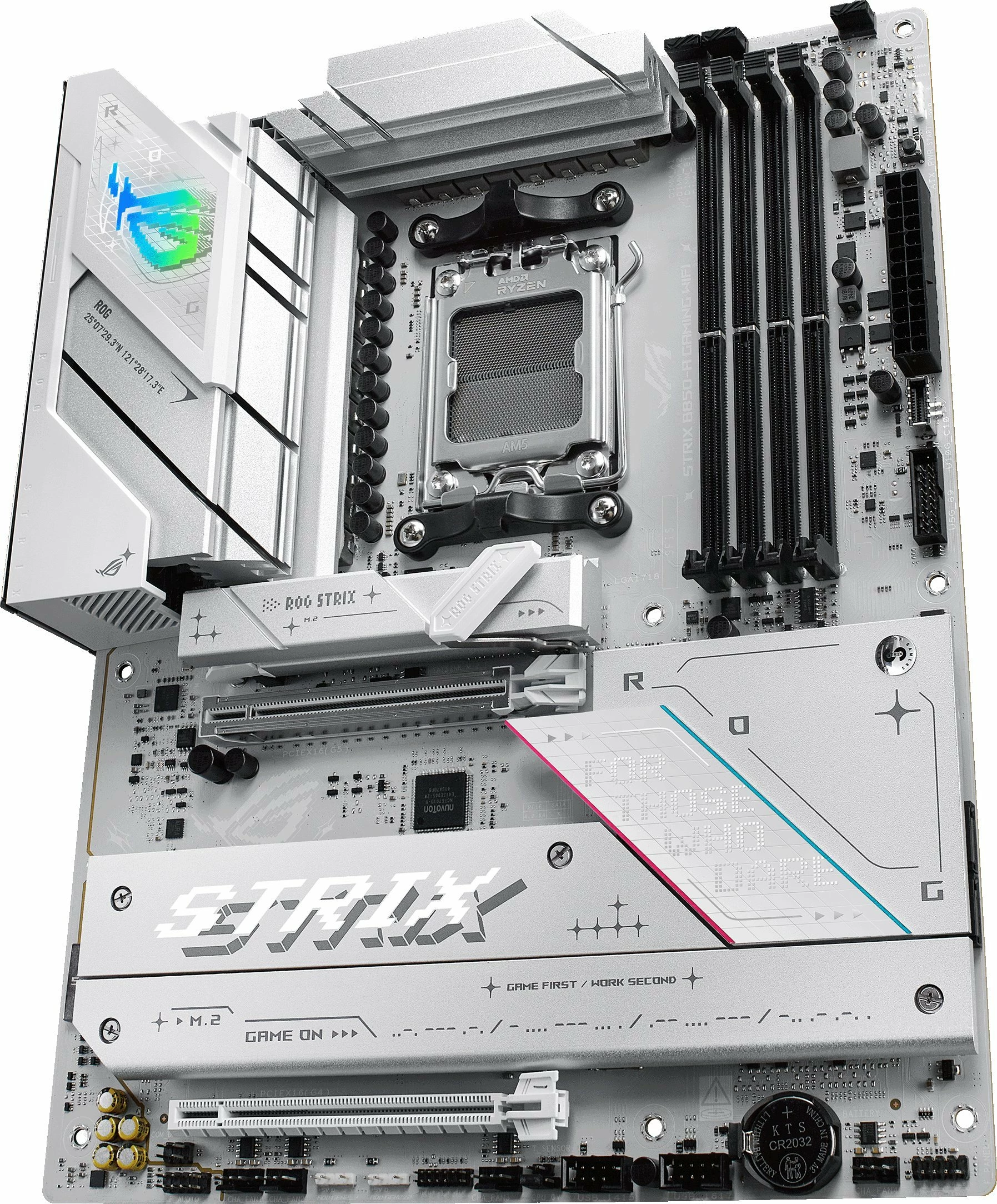 Pllakë amë Asus ROG STRIX B850-A GAMING WIFI, AM5, ATX, DDR5, Wi‑Fi 7, 2.5GbE, e bardhë, me antenë Wi‑Fi