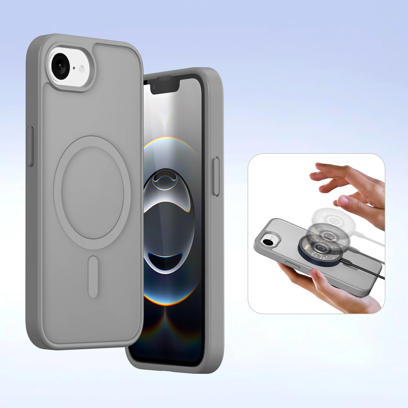 Mbështjellës Dux Ducis Lawa për iPhone 16e, lëkurë, me portofol magnetik, Gri