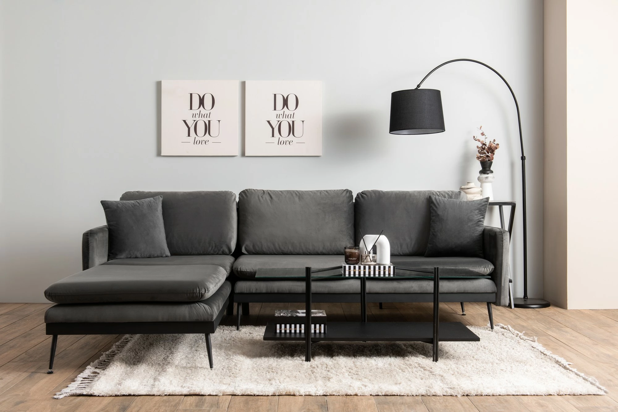 Këndsofa Reya, ngjyrë antracit