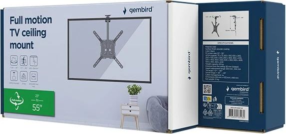 Mbajtëse tavani për TV/monitor Gembird CM-55ST-01, 23-55", e zezë