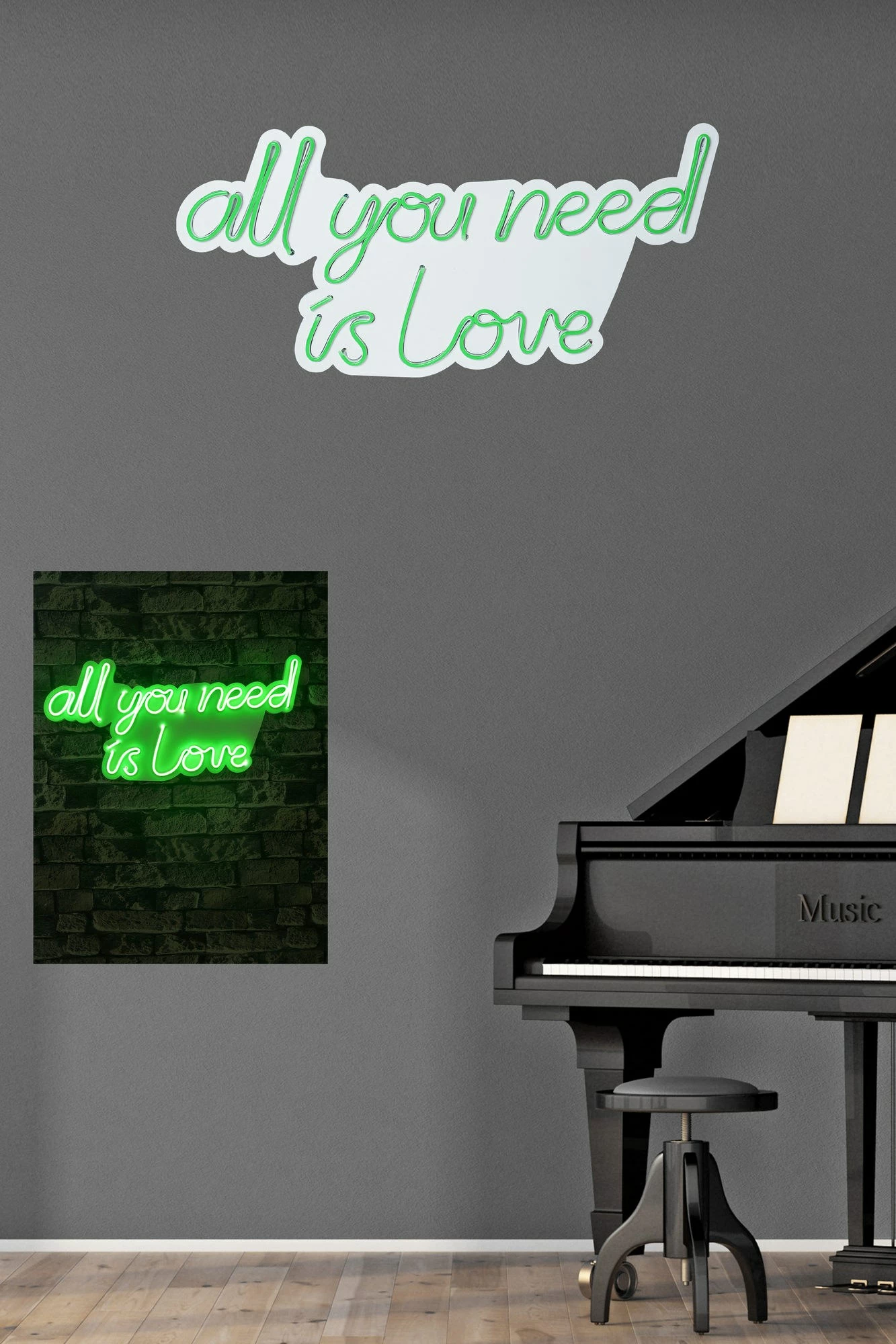 Dekor dritash LED plastik, 'all you need is love', ngjyrë e gjelbër