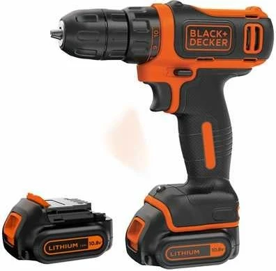 Trapan vidalshtrëngues me bateri Black+Decker BDCDD12KB 10.8 V, 2x 1.5 Ah, 26 Nm, 10 mm, me valixhe, portokalli/zi