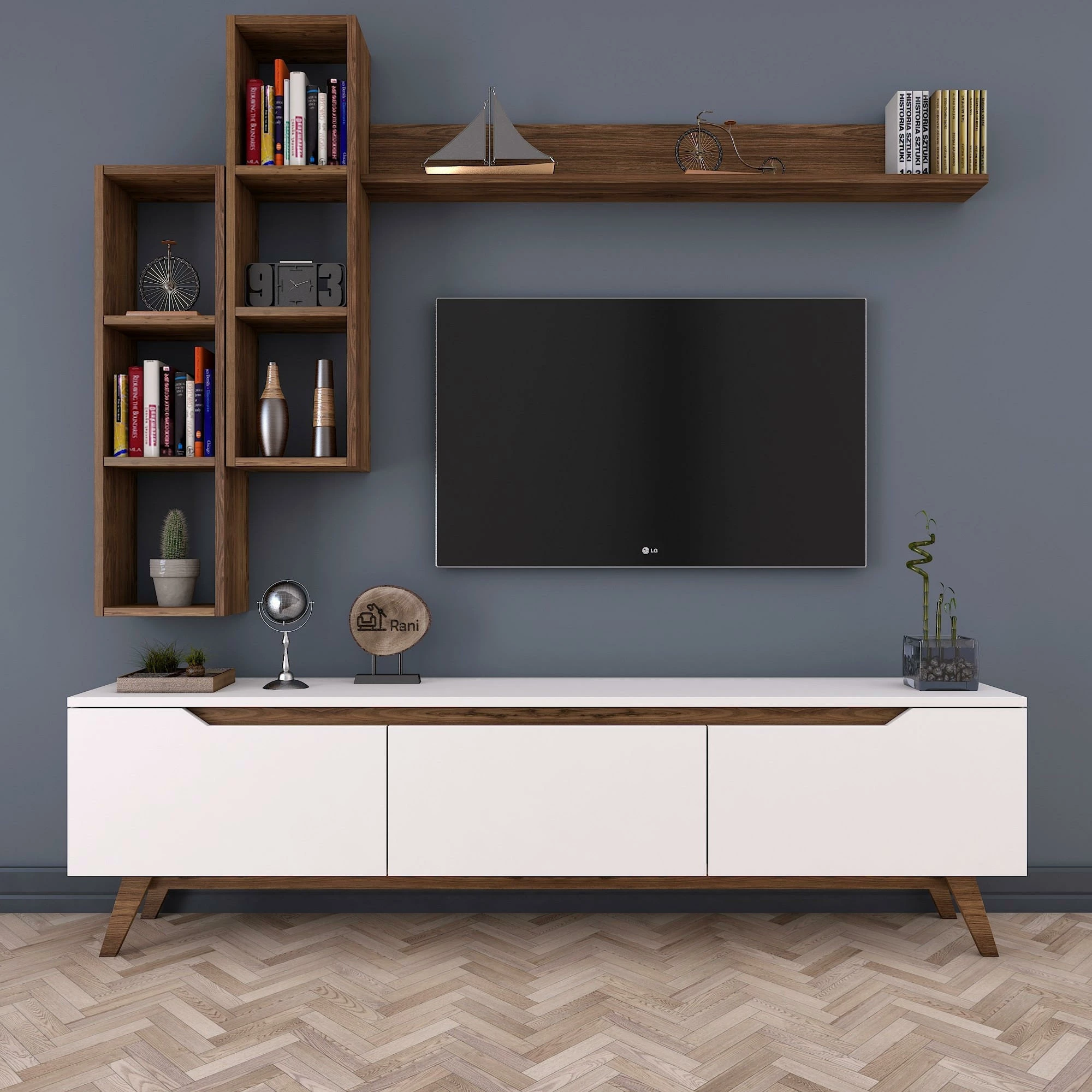 Komodë TV Hanah Home, M16 - 804, ngjyrë e bardhë dhe arre