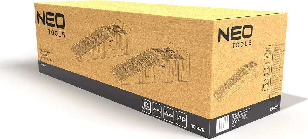 Rampa për veturë Neo 10-478, 3000 kg, set 2 copë, polipropilen, portokalli