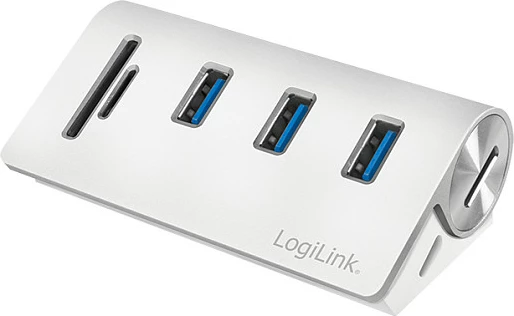 USB hub LogiLink, 3 porta USB 3.0 me lexues kartelash SD/microSD, argjendtë