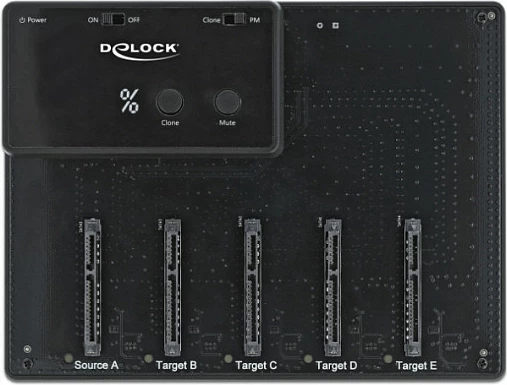 Docking stacion DeLOCK për 5x 2.5" SATA HDD/SSD, USB 3.2 Gen 1, funksion klonimi, i zi