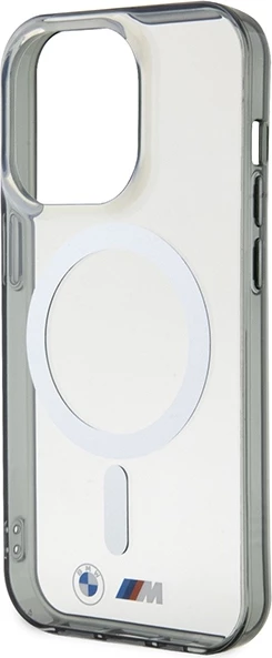 Mbështjellës BMW Silver Ring MagSafe për iPhone 15 Pro, transparent