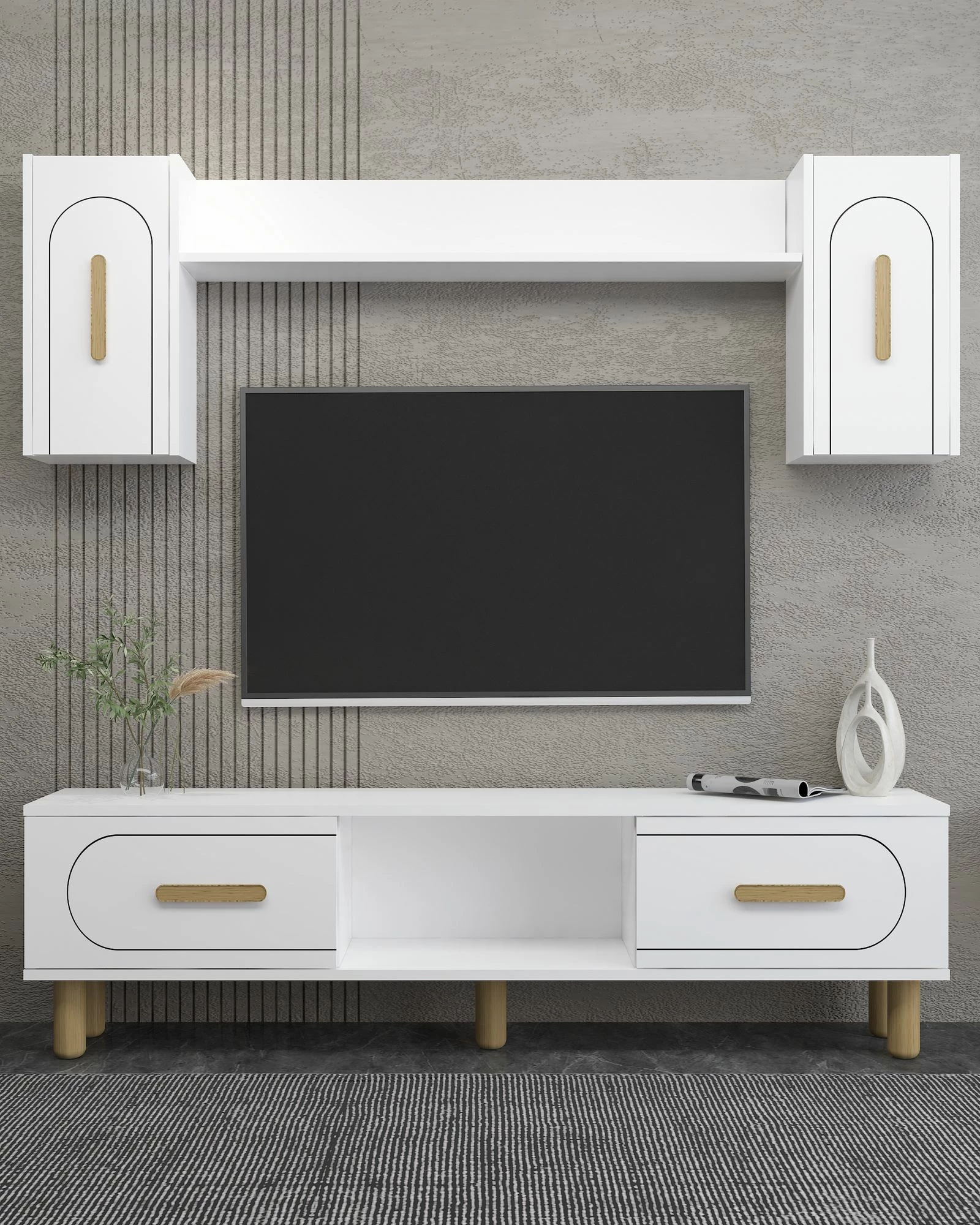 Komodë TV Skye Decor, e bardhë, lisi safir