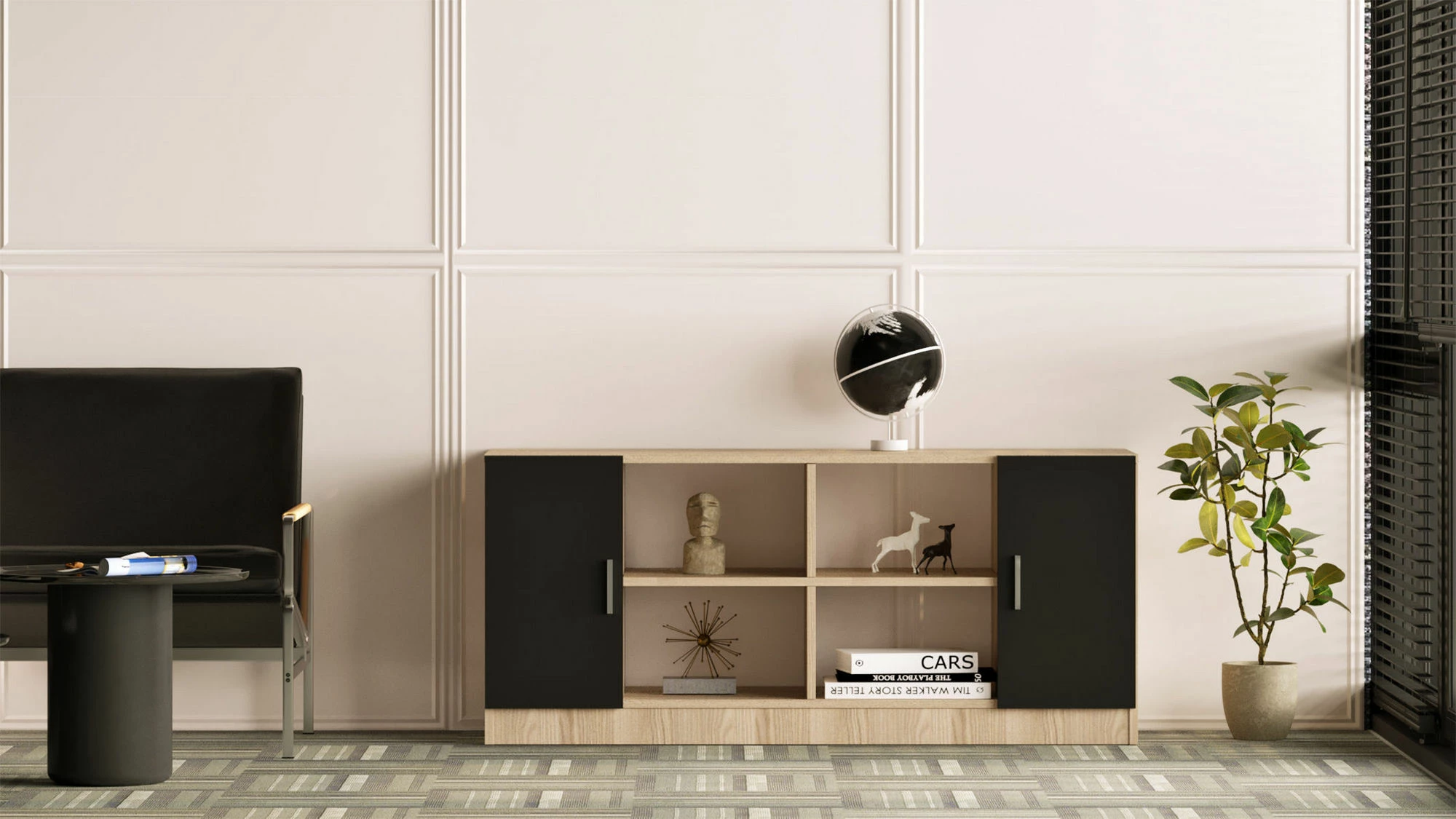 Dollap multifunksional, ngjyrë lisi dhe e zezë, Hanah Home, Vo6-Ob