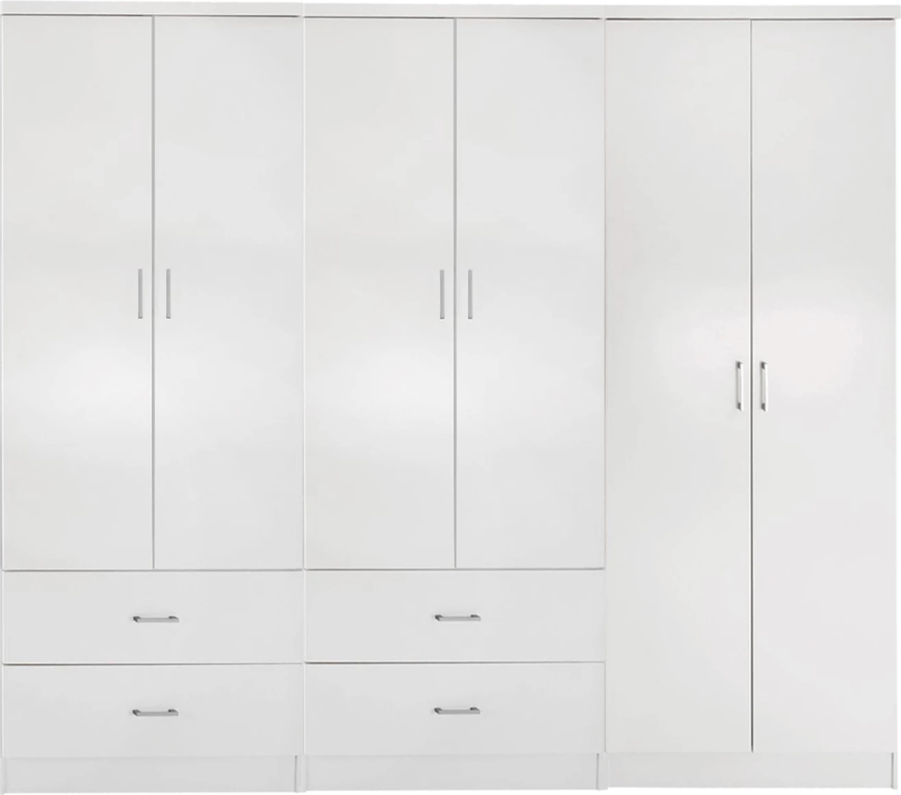 Dollap REINA FH21062.05 6-dyer me 4 sirtarë, melaminë, ngjyrë e bardhë, 240x43x181 cm