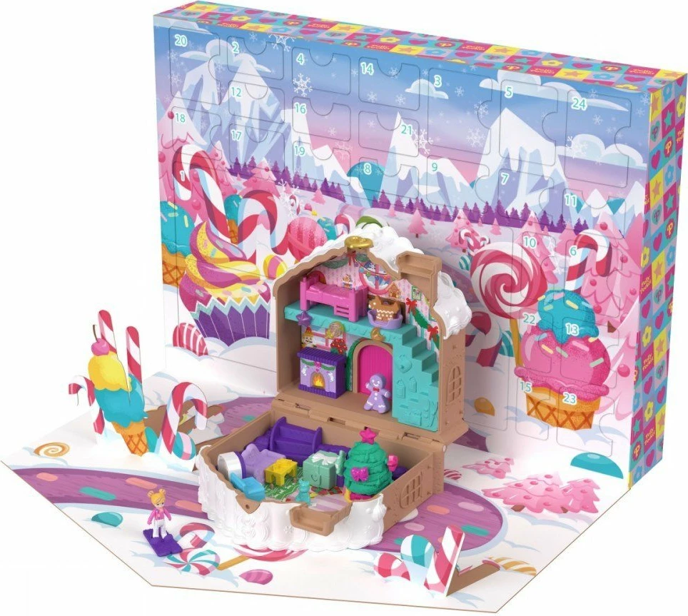 Kalendar aventi Mattel Polly Pocket JFV13, 1 mikro kukull + 24+ aksesorë, set