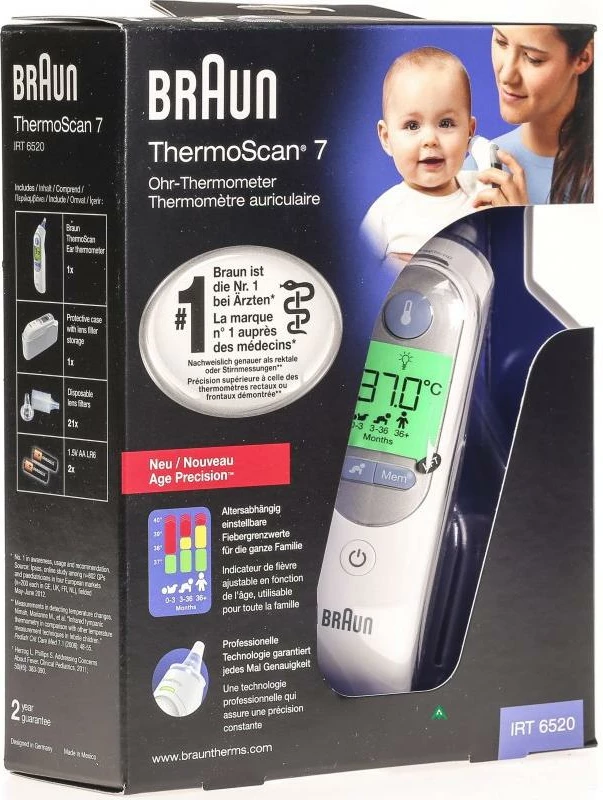 Termometër në vesh, Braun ThermoScan 7 IRT 6520, Age Precision, ekran i ndriçuar