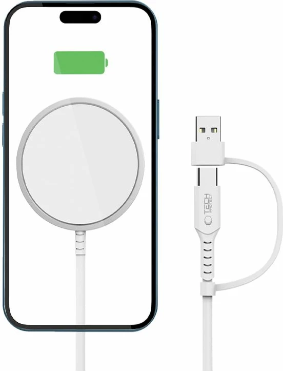 Karikues wireless magnetik Tech-Protect QI15W-A44 me MagSafe, Bardhë