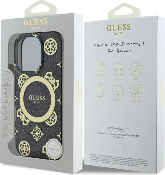 Mbështjellës Guess IML Peony On 4G Background MagSafe për iPhone 16 Pro Max, Zi