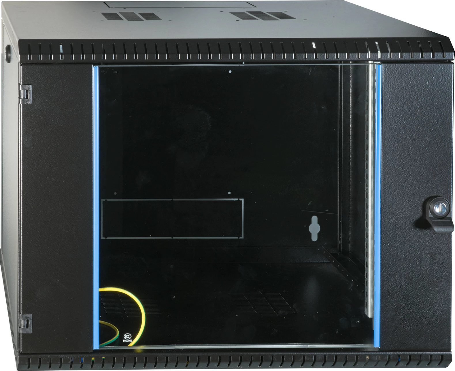 Kabinet rrjeti 19" EFB Elektronik 9U, muror, thellësi 600 mm, derë xhami/çelik, i zi
