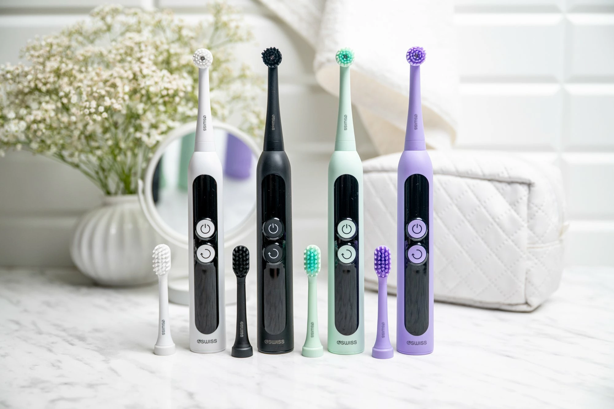 Furçë dhëmbësh elektrike 4Swiss ST216 Electrosonic Care+, 6 mënyra, 2 koka, bateri 2000 mAh, LCD, IPX7, mint, set 2 copë