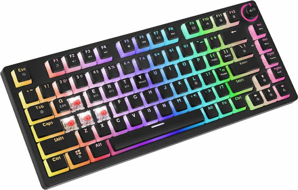 Tastierë mekanike Savio Phenix Gateron Red Pro 75% (82 taste) RGB tri-mode, e zezë