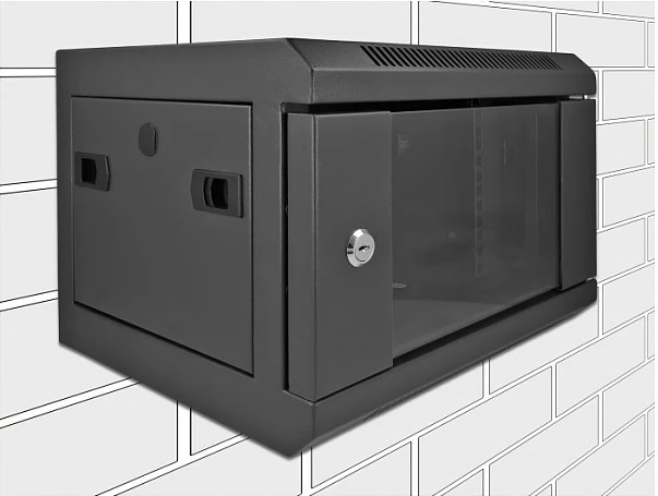 Kabinet rrjeti DeLOCK 10", 4U, montim në mur, derë xhami, i zi