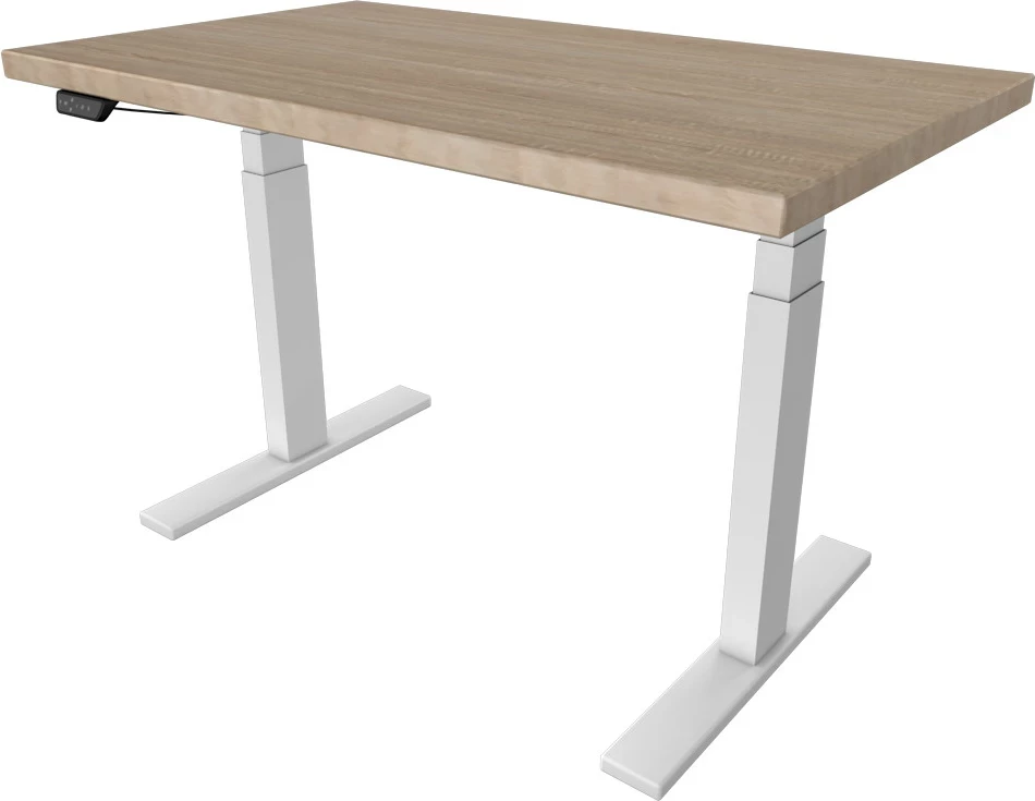 Tavolinë zyre me ngritje/ulje UVI Standard Sit-Stand 139x68cm, 62-128cm, 125kg, set kornizë + pllaka, Sonoma dhe e bardhë