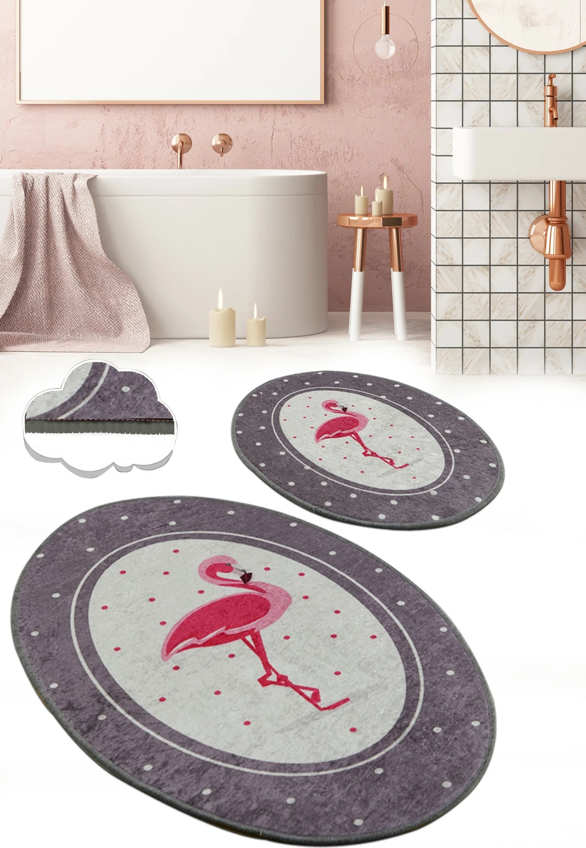 Set tapetash për banjo, 2 copë, Mijölnir, flamingo, shumëngjyrëshe