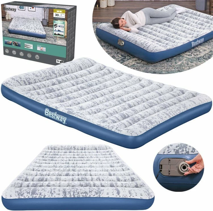 Dyshek ajri Bestway Queen Velvet BE67836 203 x 152 x 30 cm me pompë elektrike të integrume, bardhë, me çantë ruajtjeje